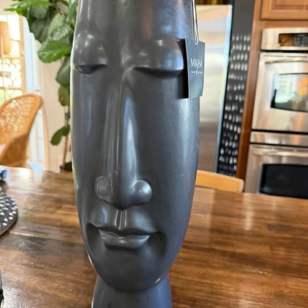 Mikasa 20" Matte Black Ceramic Face Vase Contemporary Faux Dried Flowers Decor